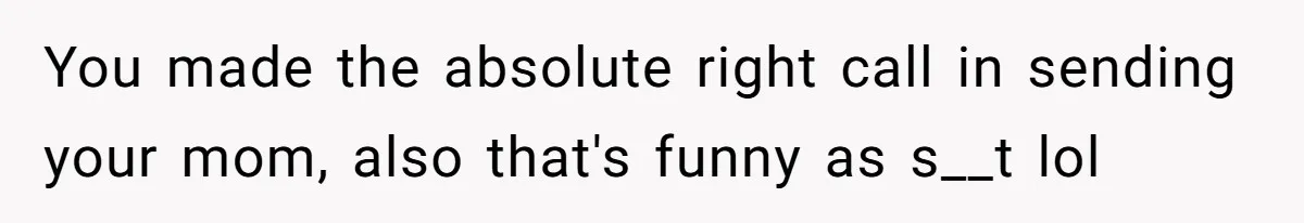 You made the absolute right call in sending your mom, also that's funny as s__t lol