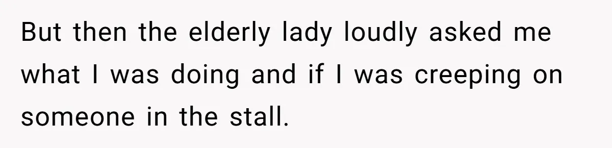 But then the elderly lady loudly asked me what I was doing and if I was creeping on someone in the stall.
