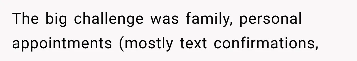 The big challenge was family, personal appointments (mostly text confirmations,