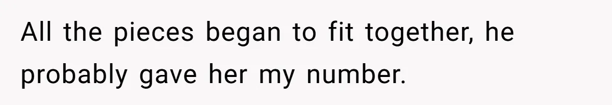 All the pieces began to fit together, he probably gave her my number.