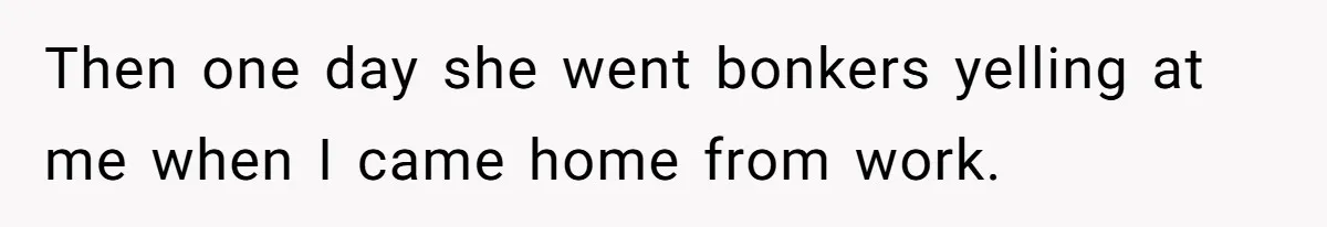 Then one day she went bonkers yelling at me when I came home from work.