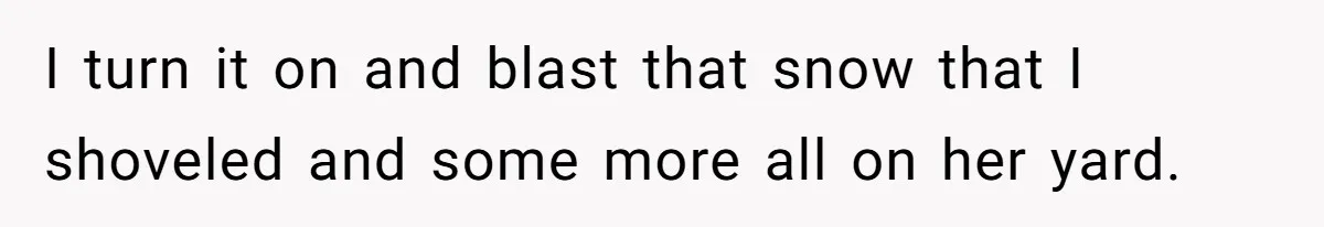 I turn it on and blast that snow that I shoveled and some more all on her yard.