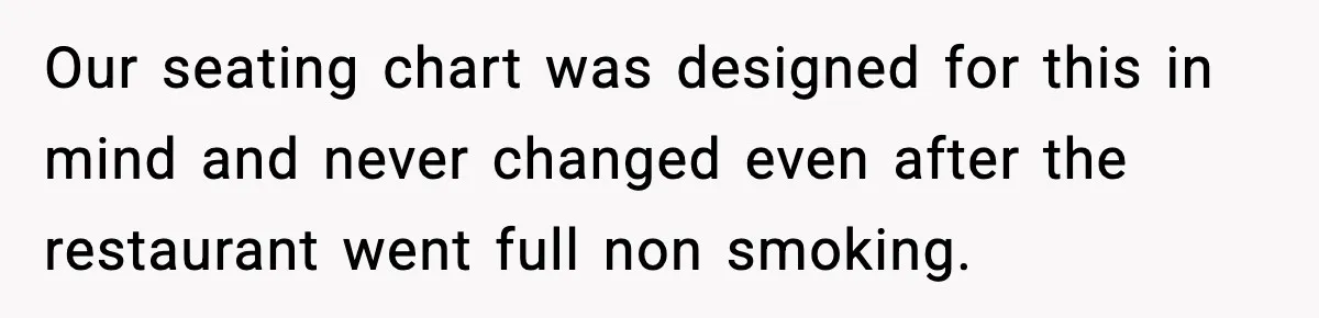 Our seating chart was designed for this in mind and never changed even after the restaurant went full non smoking.
