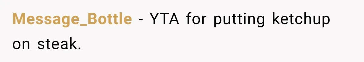 Message_Bottle − YTA for putting ketchup on steak.