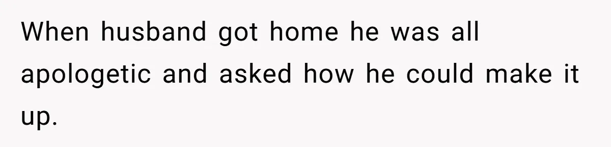 When husband got home he was all apologetic and asked how he could make it up.