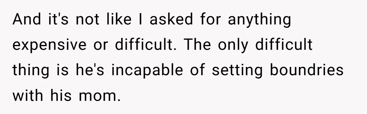 And it's not like I asked for anything expensive or difficult. The only difficult thing is he's incapable of setting boundries with his mom.