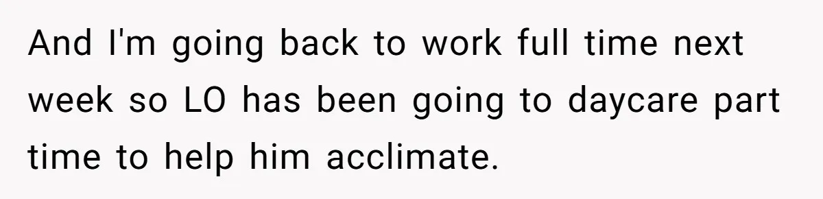 And I'm going back to work full time next week so LO has been going to daycare part time to help him acclimate.