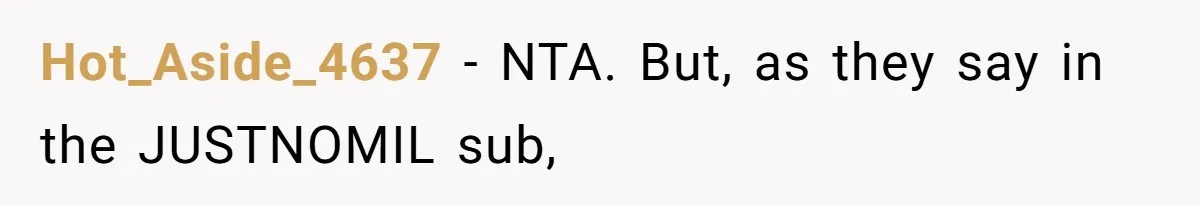 Hot_Aside_4637 − NTA. But, as they say in the JUSTNOMIL sub,