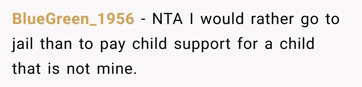 BlueGreen_1956 - NTA I would rather go to jail than to pay child support for a child that is not mine.