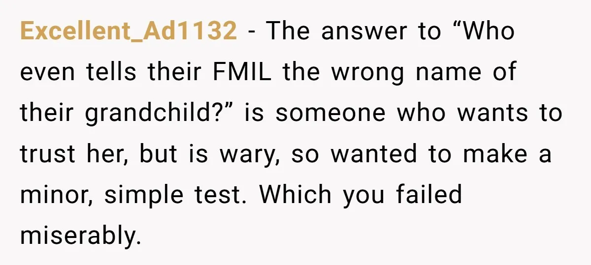 Excellent_Ad1132 − The answer to “Who even tells their FMIL the wrong name of their grandchild?” is someone who wants to trust her, but is wary, so wanted to make...