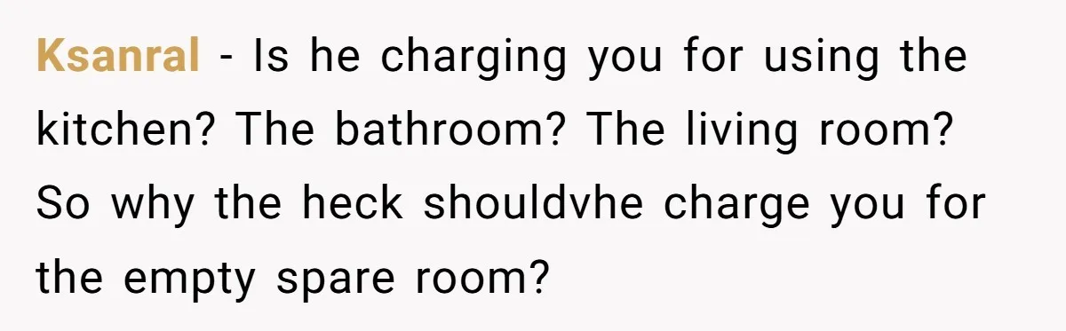 Ksanral - Is he charging you for using the kitchen? The bathroom? The living room? So why the heck shouldvhe charge you for the empty spare room?