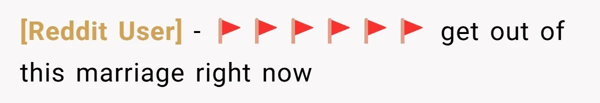 [Reddit User] - 🚩🚩🚩🚩🚩🚩 get out of this marriage right now