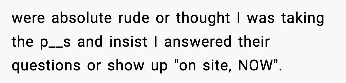 were absolute rude or thought I was taking the p__s and insist I answered their questions or show up "on site, NOW".