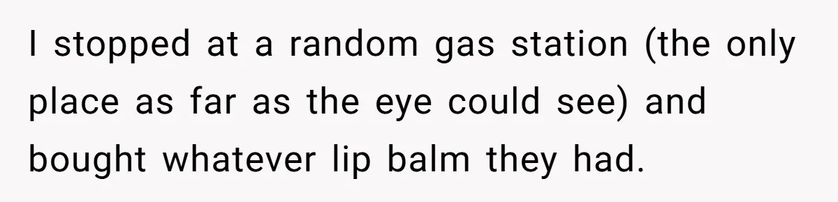 I stopped at a random gas station (the only place as far as the eye could see) and bought whatever lip balm they had.