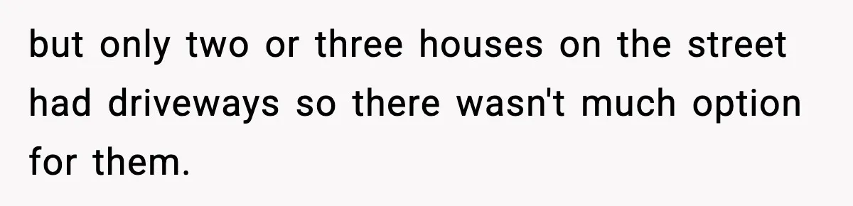 but only two or three houses on the street had driveways so there wasn't much option for them.