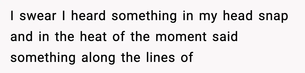 I swear I heard something in my head snap and in the heat of the moment said something along the lines of