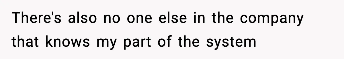 IT Removes His Admin Access, Then Panics When He Hands Them 30 Hours Of Work They Must Now Do There's also no one else in the company that knows my part of the system