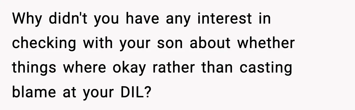 Why didn't you have any interest in checking with your son about whether things where okay rather than casting blame at your DIL?