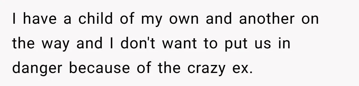 I have a child of my own and another on the way and I don't want to put us in danger because of the crazy ex.