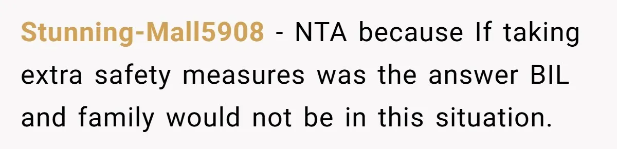 Stunning-Mall5908 − NTA because If taking extra safety measures was the answer BIL and family would not be in this situation.