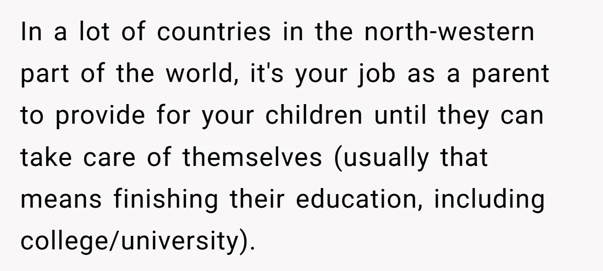 In a lot of countries in the north-western part of the world, it's your job as a parent to provide for your children until they can take care of themselves...
