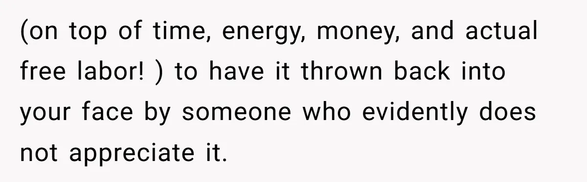 (on top of time, energy, money, and actual free labor! ) to have it thrown back into your face by someone who evidently does not appreciate it.