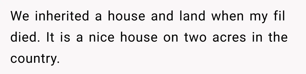 We inherited a house and land when my fil died. It is a nice house on two acres in the country.