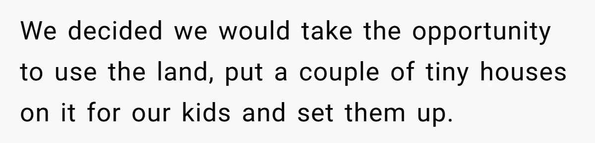 We decided we would take the opportunity to use the land, put a couple of tiny houses on it for our kids and set them up.