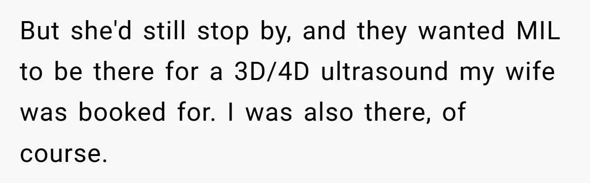 But she'd still stop by, and they wanted MIL to be there for a 3D/4D ultrasound my wife was booked for. I was also there, of course.