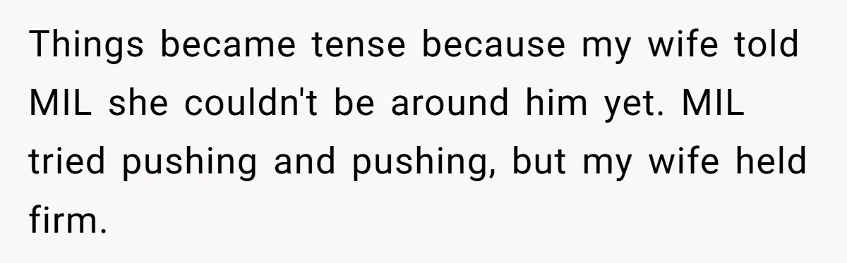 Things became tense because my wife told MIL she couldn't be around him yet. MIL tried pushing and pushing, but my wife held firm.