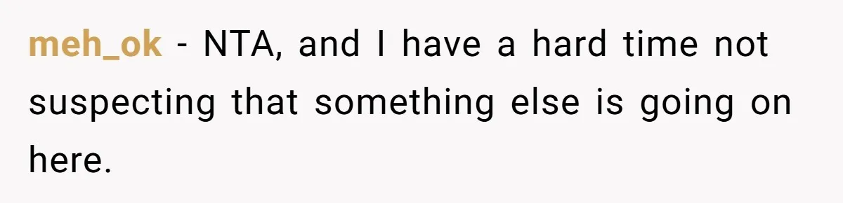 meh_ok − NTA, and I have a hard time not suspecting that something else is going on here.