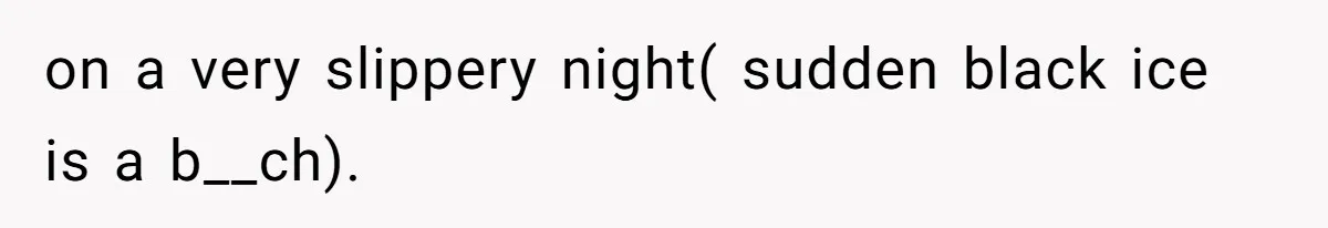 on a very slippery night( sudden black ice is a b__ch).