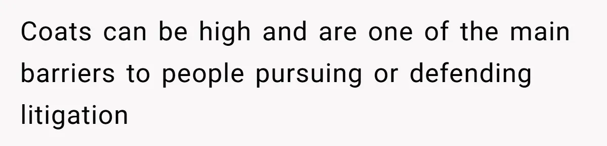 Coats can be high and are one of the main barriers to people pursuing or defending litigation