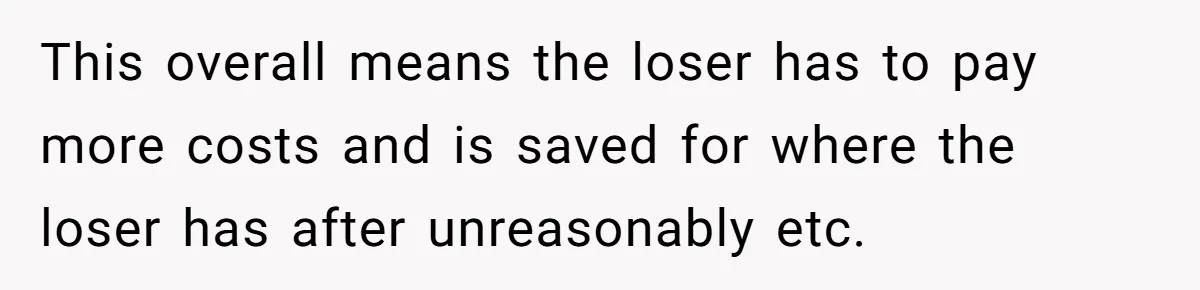 This overall means the loser has to pay more costs and is saved for where the loser has after unreasonably etc.