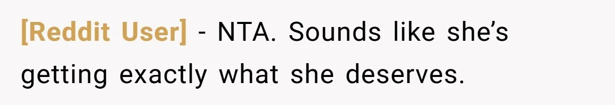 [Reddit User] − NTA. Sounds like she’s getting exactly what she deserves.