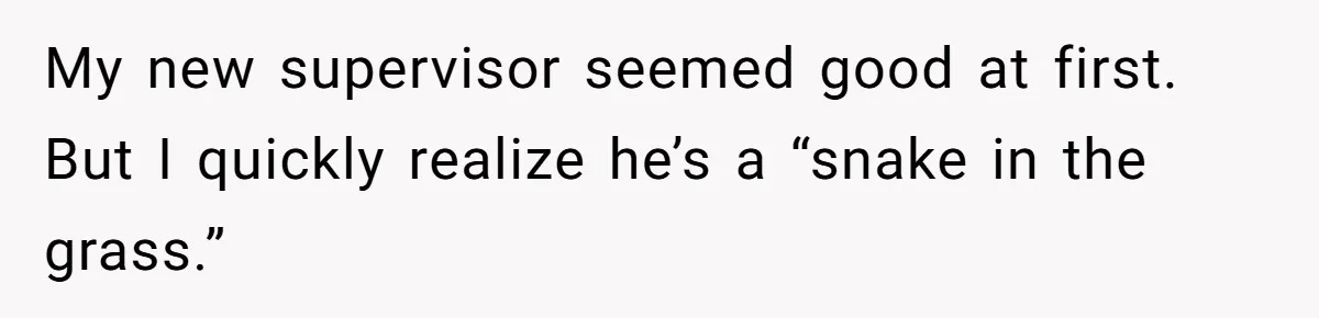 My new supervisor seemed good at first. But I quickly realize he’s a “snake in the grass.”