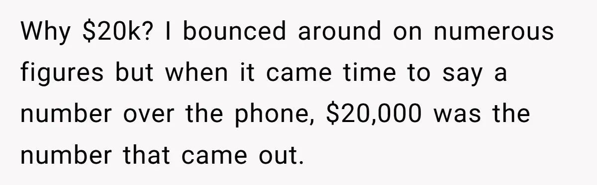 Why $20k? I bounced around on numerous figures but when it came time to say a number over the phone, $20,000 was the number that came out.