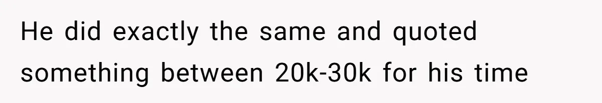 He did exactly the same and quoted something between 20k-30k for his time