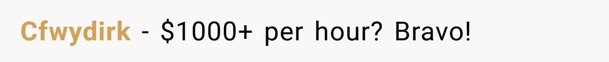 Cfwydirk − $1000+ per hour? Bravo!