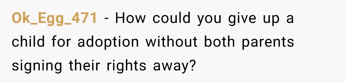 Ok_Egg_471 − How could you give up a child for adoption without both parents signing their rights away?