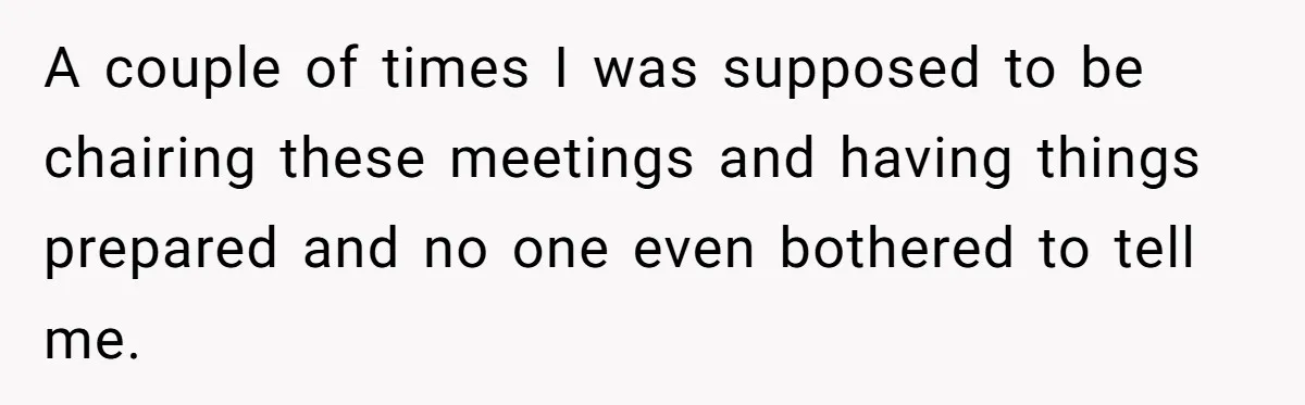 A couple of times I was supposed to be chairing these meetings and having things prepared and no one even bothered to tell me.