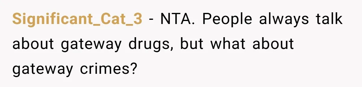 Significant_Cat_3 − NTA. People always talk about gateway drugs, but what about gateway crimes?