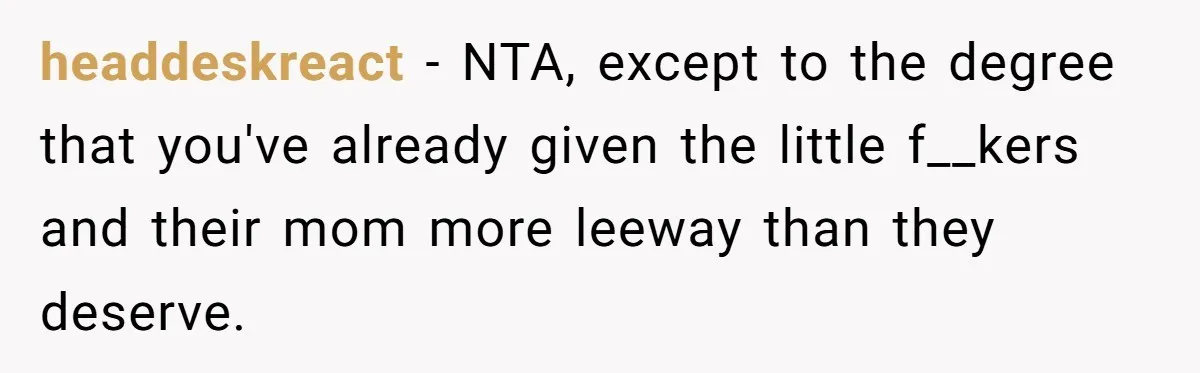 headdeskreact − NTA, except to the degree that you've already given the little f__kers and their mom more leeway than they deserve.