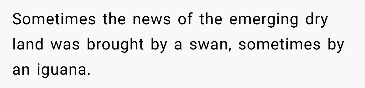 Sometimes the news of the emerging dry land was brought by a swan, sometimes by an iguana.