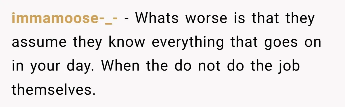 Micromanaging Boss Demands Exact Break Times, Employee Obeys Perfectly, The Whole System Backfires immamoose-_- − Whats worse is that they assume they know everything that goes on in your day. When the do not do the job themselves.