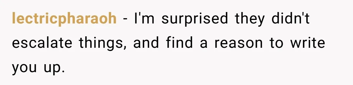lectricpharaoh − I'm surprised they didn't escalate things, and find a reason to write you up.