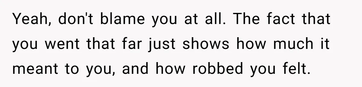 Yeah, don't blame you at all. The fact that you went that far just shows how much it meant to you, and how robbed you felt.