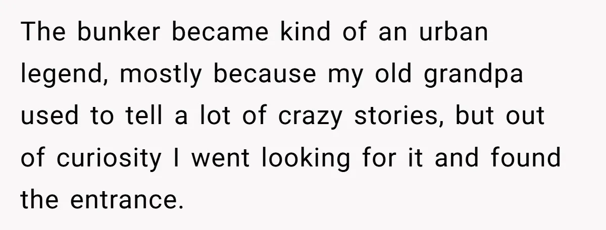 The bunker became kind of an urban legend, mostly because my old grandpa used to tell a lot of crazy stories, but out of curiosity I went looking for it...