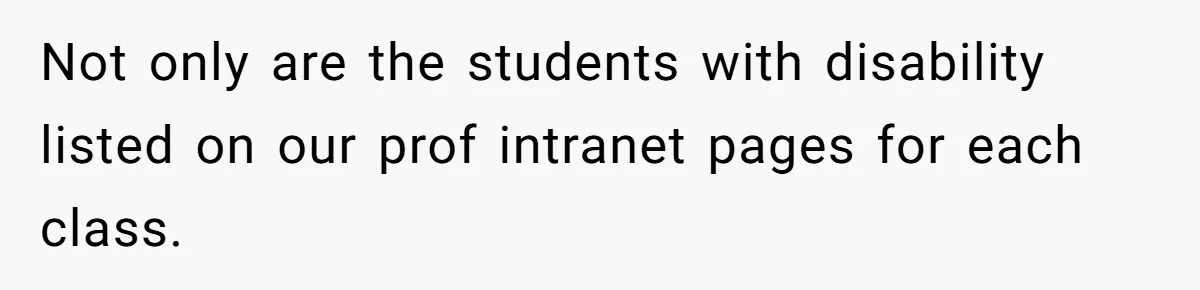 Not only are the students with disability listed on our prof intranet pages for each class.