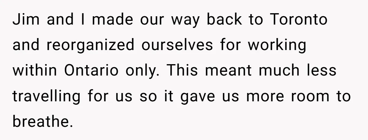 Jim and I made our way back to Toronto and reorganized ourselves for working within Ontario only. This meant much less travelling for us so it gave us more room...